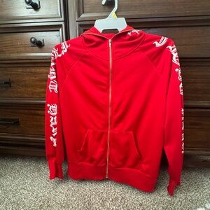 Red & White Graphic Zip-Up Hoodie